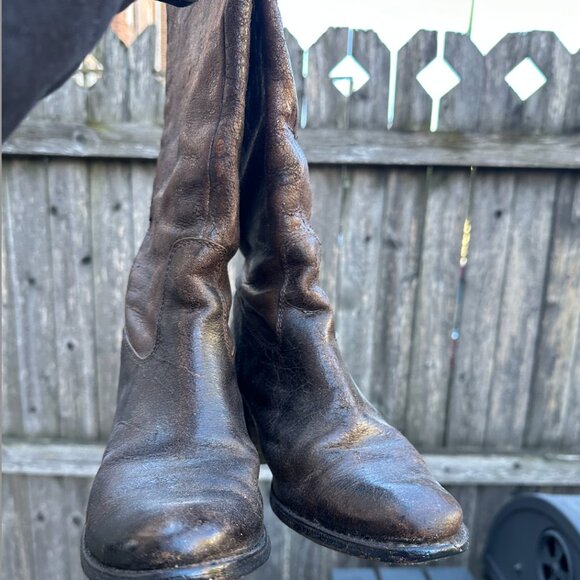FRYE Riding Boots Distressed leather Vintage 8M brown western boots - Picture 4 of 4
